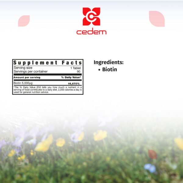 Biotin (10,000 μg, 5000 μg) in CEDEM AG's formula for vibrant skin, hair, and nails