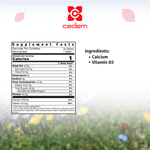 Calcium (400 mg) and Vitamin D3 (5 μg) in CEDEM AG's Calcium Beauty for enhanced bone health