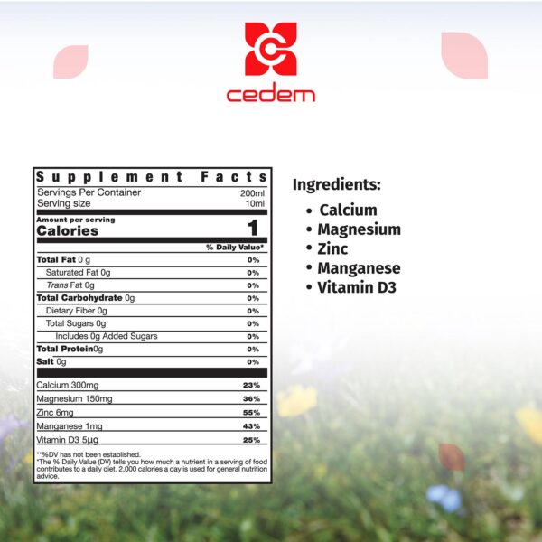 Calcium, magnesium, zinc, manganese, and vitamin D3 blend for healthy bones and metabolism in CeBone by Cedem