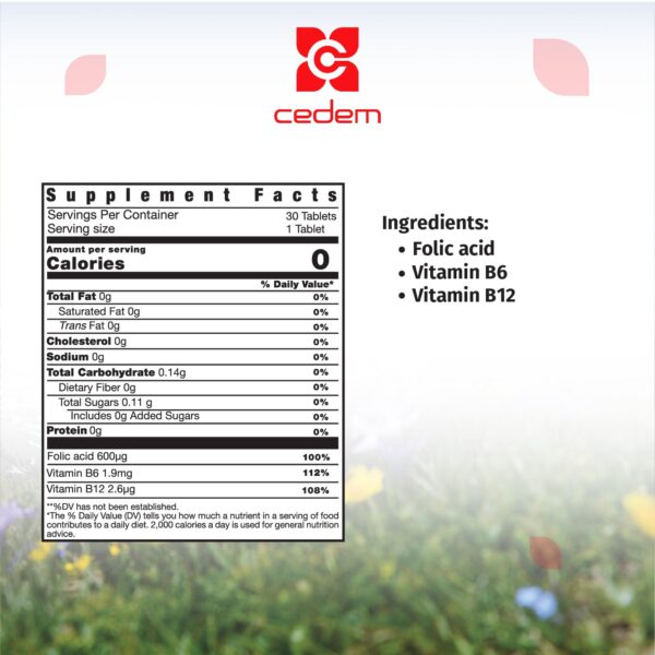 Vitamin B6 (1.9 mg), Folic Acid (600 μg), and Vitamin B12 (2.6 μg) in CEDEM AG's Ceforte for optimal health