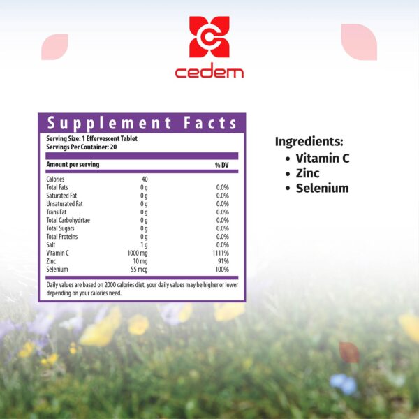 Vitamin C, zinc, and selenium blend for immune support and protection in VitaCed Immune by Cedem